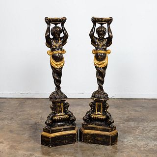 PAIR, 20TH C. BAROQUE STYLE FIGURAL TORCHIERES