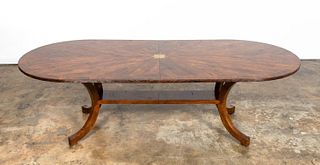 AMERICAN OVAL BRASS INLAID WALNUT DINING TABLE
