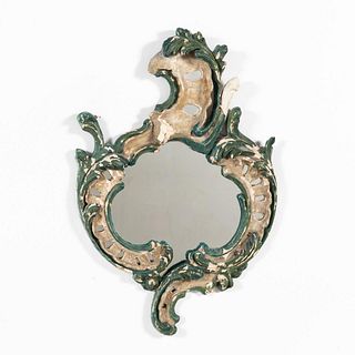 ROCOCO STYLE DISTRESSED POLYCHROME WALL MIRROR