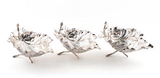 THREE ITALIAN STERLING SILVER LEAF FORM SAUCEBOATS