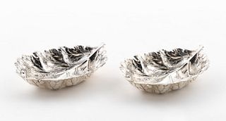 PAIR, BUCCELLATI SMALL STERLING OAK LEAF DISHES