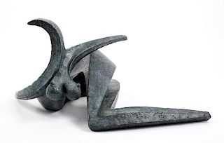 Cubist Bronze Figural Sculpture, Reclining Nude
