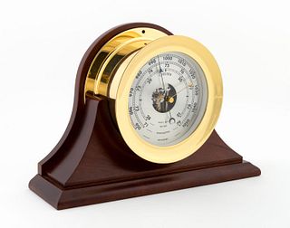 CHELSEA SHIP'S BELL BAROMETER ON MAHOGANY STAND