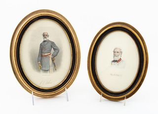TWO, HAND COLORED ENGRAVINGS DEPICTING ROBERT E. L