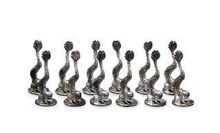 12 PAMPALONI STERLING DOLPHIN PLACE CARD HOLDERS