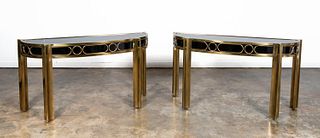 PAIR, MASTERCRAFT BRASS & LACQUERED CONSOLE TABLES