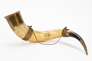 19TH/20TH C. CONTINENTAL BRASS MOUNTED STEER HORN