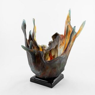 BLOWN GLASS FLAME FORM GLASS SCULPTURE, ON STAND