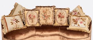 SEVEN DOWN-FILLED FLORAL AUBUSSON PILLOWS
