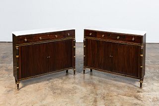 PAIR, ROSEWOOD NARROW MARBLE TOP CABINETS