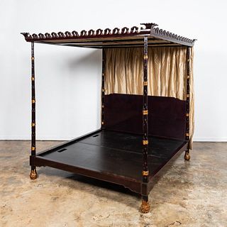 MICHAEL TAYLOR DESIGNS LACQUERED & GILT KING BED