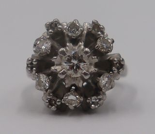 JEWELRY. Platinum and Diamond Cluster Ring.