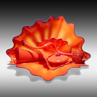 Dale Chihuly, Monterey Red Persian Set with Cobalt Lip Wraps