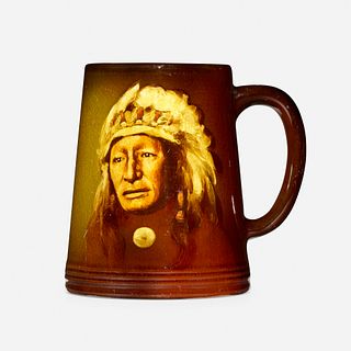 Adeliza Drake Sehon for Rookwood Pottery, Standard Glaze Native American portrait mug
