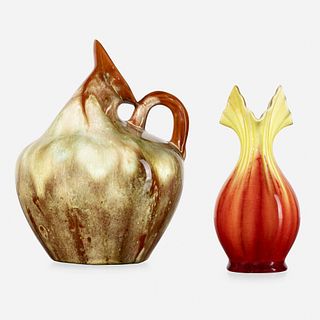 Christopher Dresser for Linthorpe Pottery, jug and vase