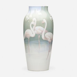 Karl Lindstrom for Rörstrand, Large vase with flamingoes