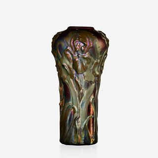 Jacques Sicard for Weller Pottery, vase with irises in relief