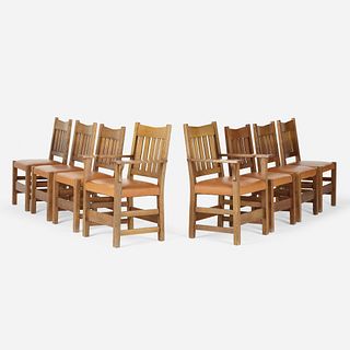 Gustav Stickley, V-back dining chairs model 354 1/2 and 354 1/2A, set of eight