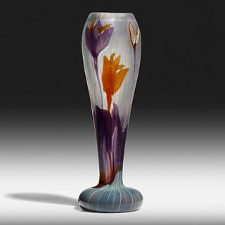 Émile Gallé, Important marquetry vase with crocuses