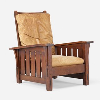 Gustav Stickley, drop-arm Morris chair, model 369
