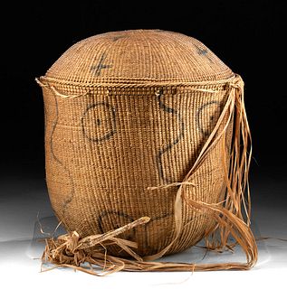 Late 19th C. Brazilian Woven Reed Basket w/ Lid