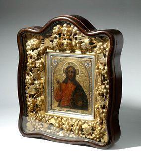 Exhibited 19th C. Russian Icon Christ Pantocrator, Kiot