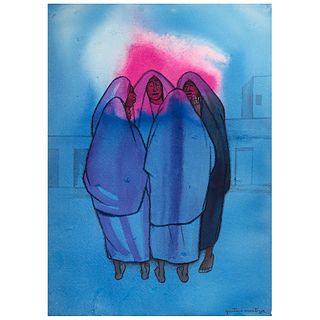 GUSTAVO MONTOYA, Las comadres, Signed, Watercolor on paper, 13.7 x 10.2" (35 x 26 cm)