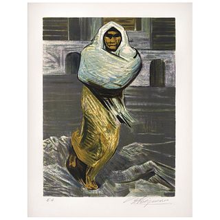 DAVID ALFARO SIQUEIROS, Mujer en la cárcel, from the series Mountain Suite, 1969, Signed, Lithography E. A., 20.8 x 15.7" (53 x 40 cm)