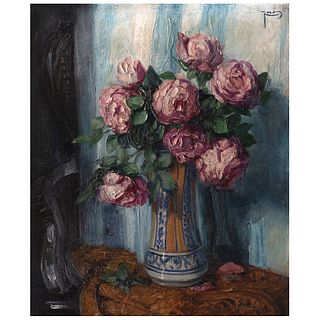 IGNACIO NACHO ROSAS, Flores, 1940, Signed, Oil on canvas, 24.2 x 20.2" (61.5 x 51.5 cm)