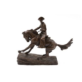 FREDERIC REMINGTON, The Cowboy, Unsigned, Bronze sculpture, 6.2 x 7.8 x 1.9" (16 x 20 x 5 cm), Document