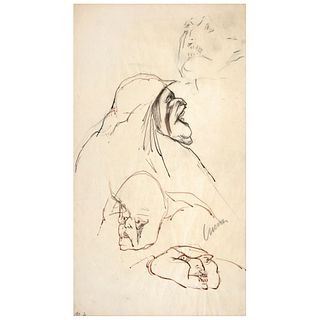 JOSÉ LUIS CUEVAS, Estudio para cuatro personajes, Signed, Ink on paper, 9.2 x 7.4" (23.4 x 19 cm), Document