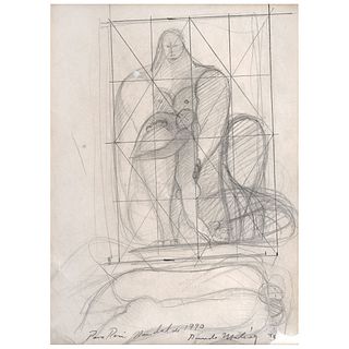 RICARDO MARTINEZ, Madre e hijo, Signed and dated 90, Graphite pencil on paper, 7.8 x 8.3" (20 x 21.3 cm)