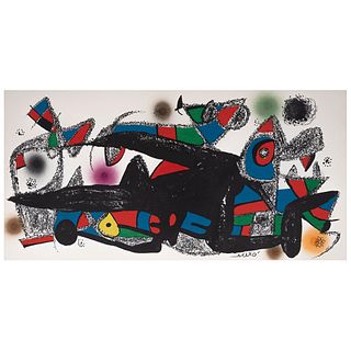 JOAN MIRÓ, Dinamarca, from the binder Miró Escultor, 1974, Signed on plate, Lithography without print number, 7.6 x 15.6" (19.5 x 39.8 cm)