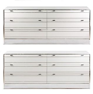 Pair of Rougier White & Chrome 6 Drawer Dressers