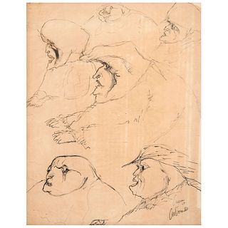 JOSÉ LUIS CUEVAS, Estudio para seis figuras, Signed and dated 57, Ink on paper, 14.9 x 11.8" (38 x 30 cm), Document
