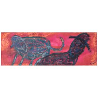 ELISEO GARZA "ELGAR", Toro, Signed front and back, Mixed technique on canvas, 20 x 56.8" (51 x 144.5 cm), Document
