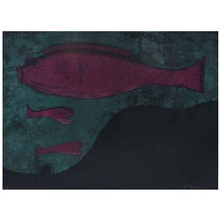 RUFINO TAMAYO, Peces, 1973, Signed, Lithography 45 / 75, 22 x 29.9" (56 x 76 cm)