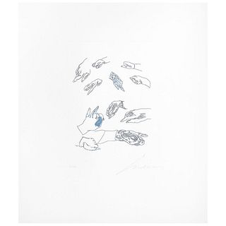 JOSÉ LUIS CUEVAS, Estudio de manos, Signed, Etching in two inks 15 / 100, 11 x 8" (28 x 20.5 cm), Document