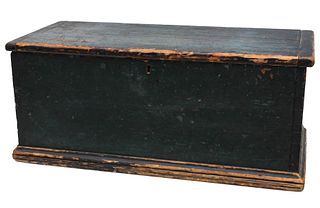 A 19TH C. SIX BOARD BLANKET CHEST IN OLD BLUE PAINT