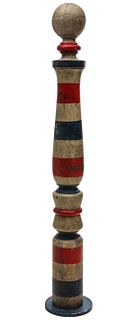 AN UPRIGHT 19TH C. BARBER POLE WITH HORIZONTAL BANDS