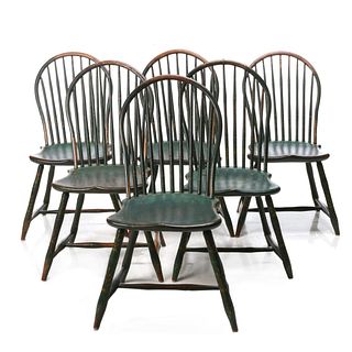 A VERY GOOD SET OF PAINT DECORATED 18C. WINDSOR CHAIRS