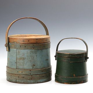 TWO 19TH CENTURY FIRKINS IN OLD PAINT