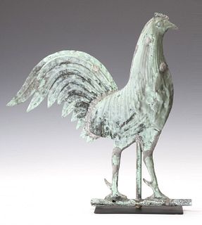 A FINE 19TH C. FULL-BODIED COPPER ROOSTER WEATHER VANE