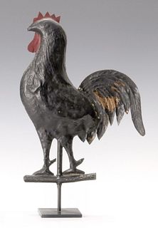 AN EARLY 20C HOLLOW-BODIED COPPER ROOSTER WEATHER VANE