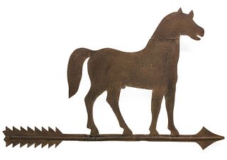 AN OUTSTANDING LARGE FOLK ART IRON HORSE WEATHER VANE