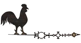 A LIGHTNING ROD WEATHER VANE WITH FOLK ART ROOSTER