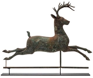 AN UNUSUAL RUNNING STAG 19TH C. COPPER WEATHER VANE