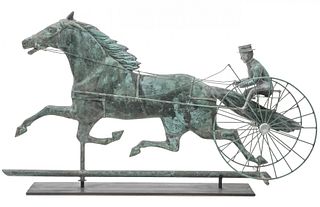 A 19TH C. COPPER HORSE AND SULKY DRIVER WEATHER VANE