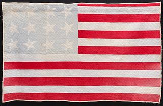 A TWELVE STAR AND THIRTEEN STRIPE AMERICAN FLAG QUILT