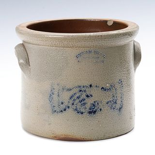 A SYNAN BROS STONEWARE CROCK WITH CLASPED HANDS